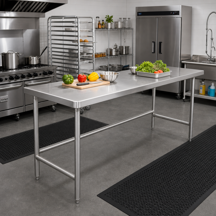 Product image #2 for Advance Tabco 108-Inch x 36-Inch 14-Gauge 304 Stainless Steel Open Base Work Table