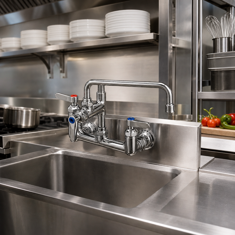 Product image #2 for T&S Brass Double Pantry Faucet with Add-On Faucet, Wall Mount, 8-Inch Centers, 12-Inch Swing Nozzle