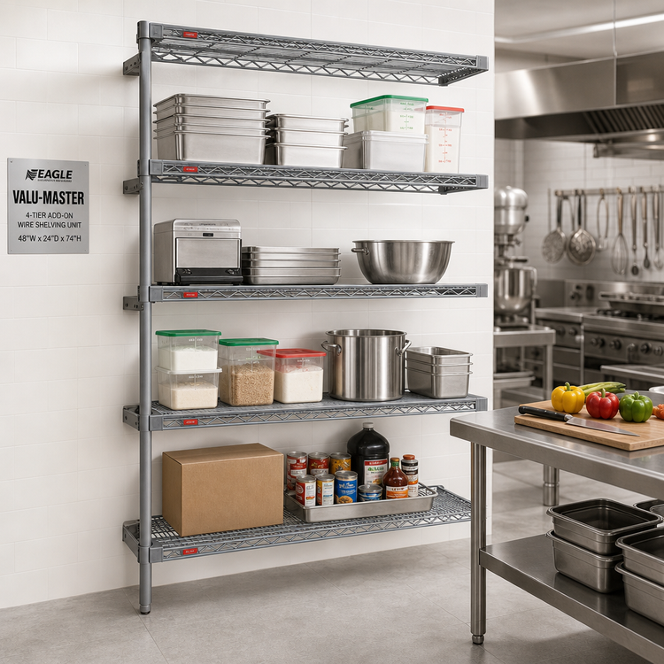 Product image #2 for Eagle Valu-Master 4-Tier Add-On Wire Shelving Unit, 48W x 24D x 74H, Pewter Gray Epoxy