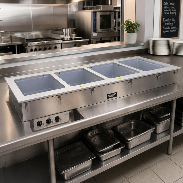 Product image #2 for Vollrath Short-Side Modular 4-Pan Drop-In Hot Well with Manifold Drain and Infinite Controls, 208-240V