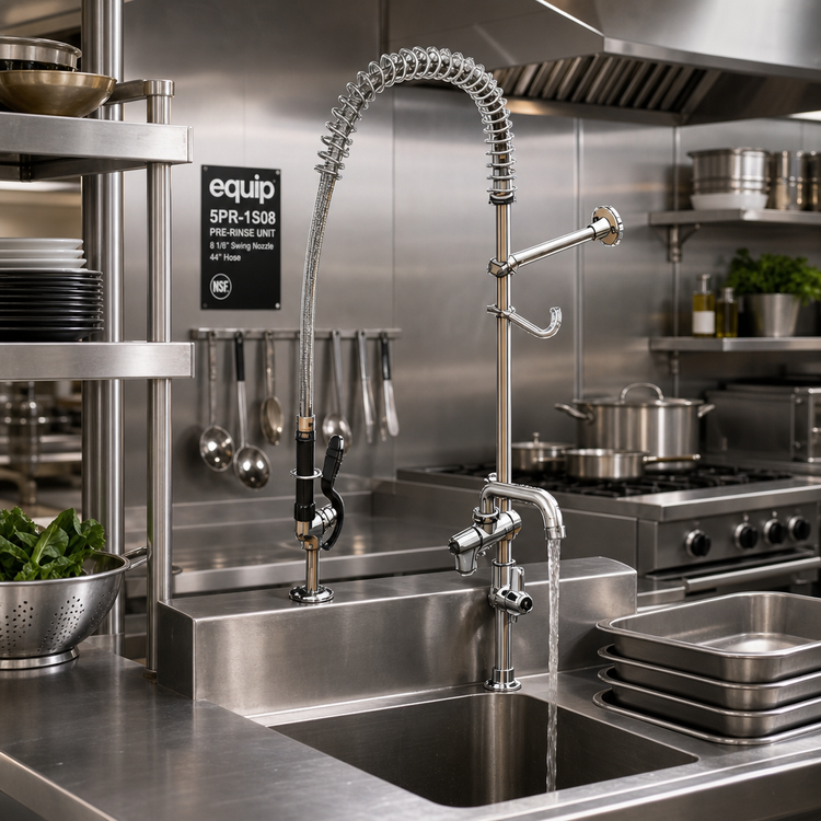 Product image #2 for equip 5PR-1S08 Single-Hole Deck-Mount Pre-Rinse Unit with 8 1/8" Swing Nozzle and 44" Hose