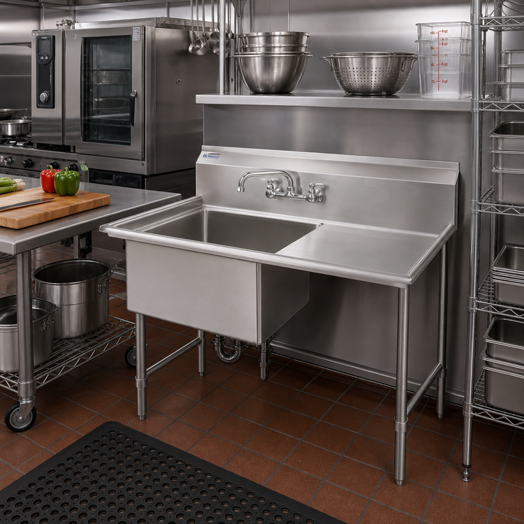 Product image #2 for BK Resources One Compartment Stainless Steel Sink with Right Drainboard, 16 x 20 x 14 Bowl