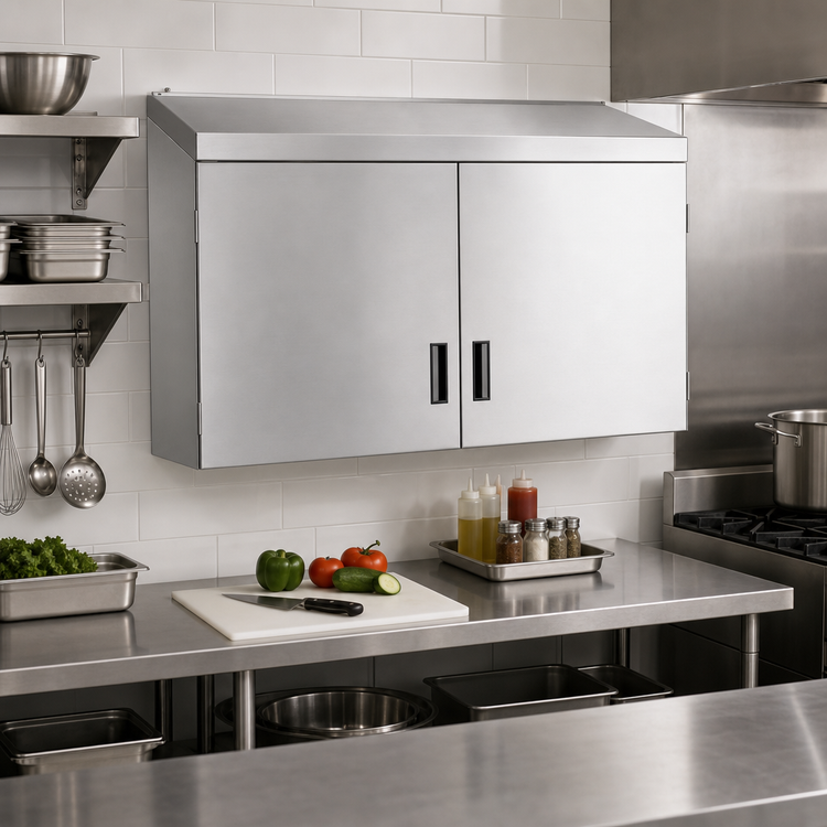 Product image #2 for Advance Tabco Wall-Mounted Enclosed Stainless Steel Storage Cabinet with 2 Hinged Doors and Shelf, 60 x 15 Inch