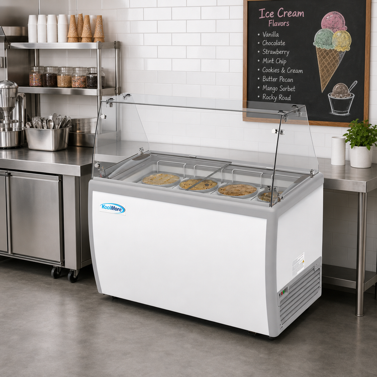 Product image #2 for KoolMore 50-Inch Ice Cream Dipping Display Freezer with Sliding Glass Door, Sneeze Guard, and 8 Tubs, 13 Cu. Ft.