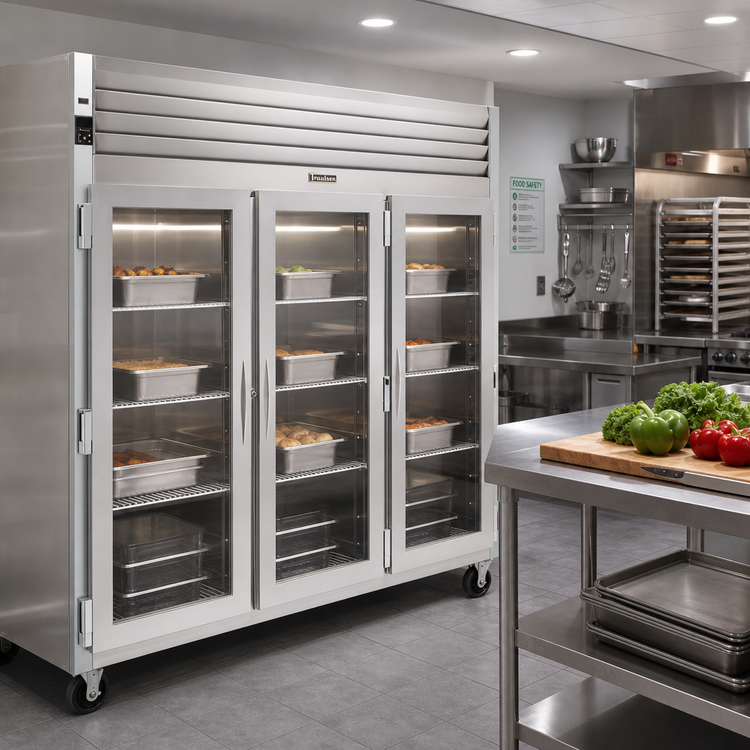 Product image #2 for Traulsen Spec-Line 3-Section Heated Reach-In Holding Cabinet with Half-Height Glass Doors, Standard Depth, Stainless Steel Interior and Exterior