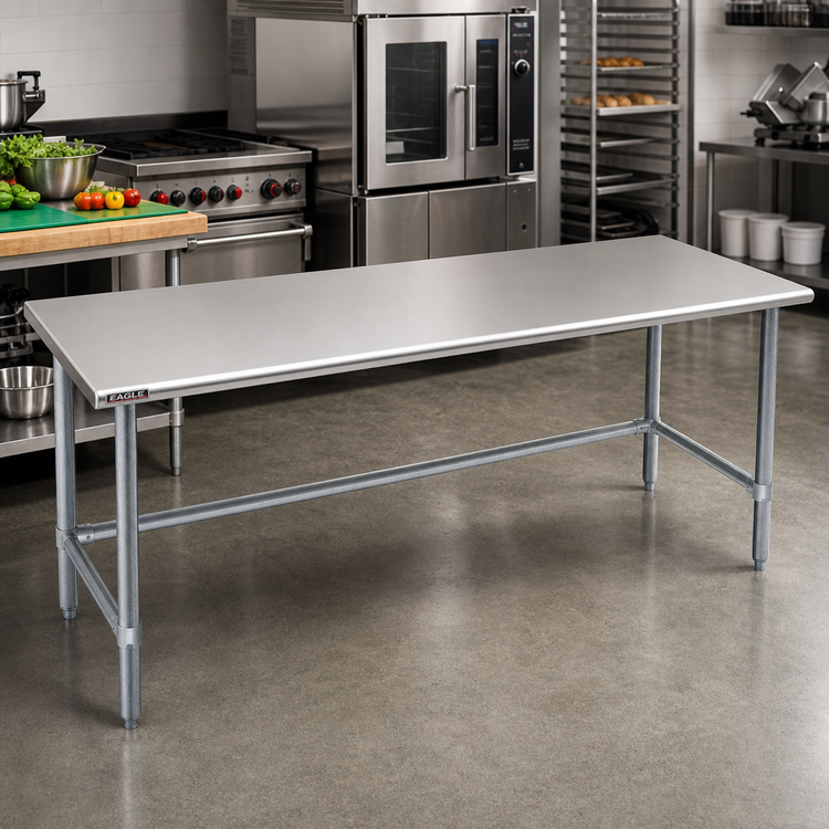 Product image #2 for Eagle Spec-Master 120" x 30" Flat Top Stainless Steel Work Table with Galvanized Tubular Base