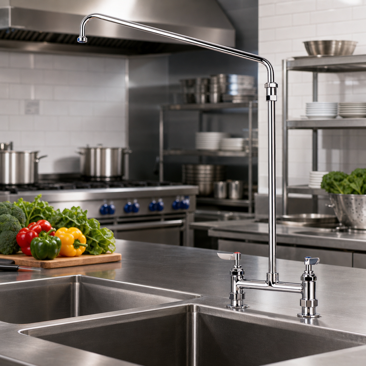 Product image #2 for T&S Brass Big-Flo 8-Inch Centers Deck-Mount Double Pantry Mixing Faucet with 12-Inch Swing Nozzle