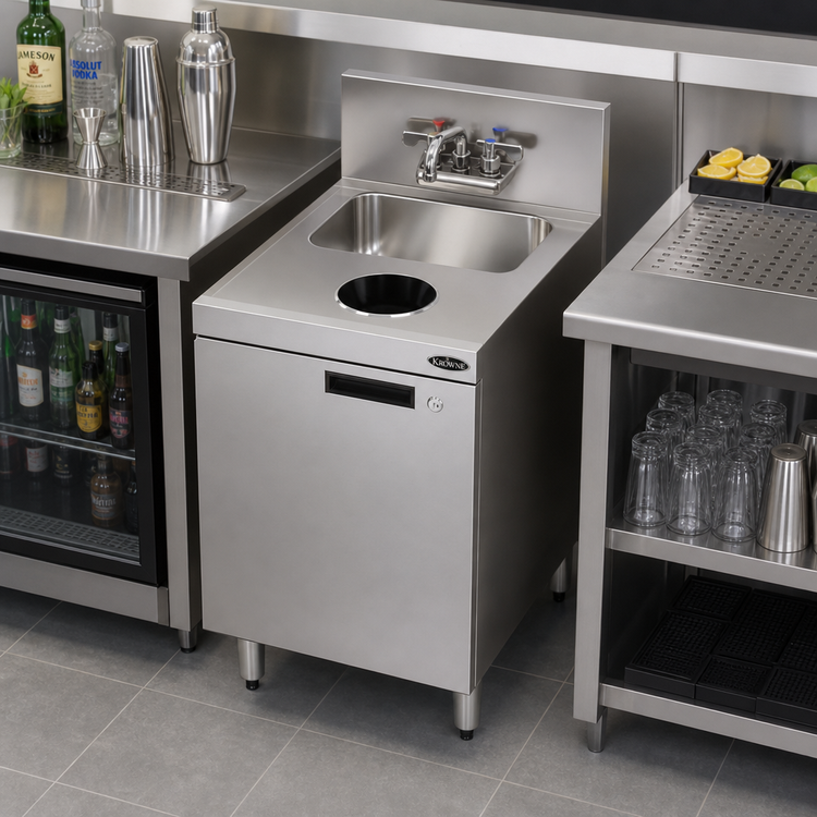 Product image #2 for Krowne Royal Series Freestanding Underbar Waste Sink Unit with Cabinet Base and Faucet