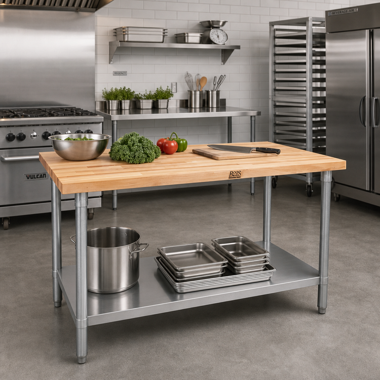 Product image #2 for John Boos 36 Inch x 30 Inch Northern Hard Rock Maple Wood Top Work Table with Adjustable Undershelf