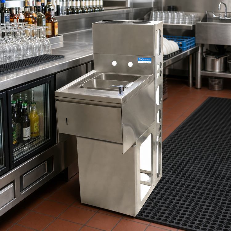Product image #2 for BK Resources Slimline Underbar Dump Sink, 1 Compartment, 12-1/2 x 18-1/4 x 33-1/2 Inches, 304 Stainless Steel