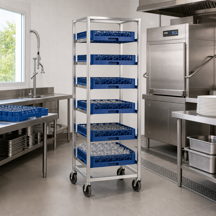 Product image #2 for New Age Mobile Full-Height Open-Side Aluminum Cup/Glass Cart for 6 20 x 20 Racks