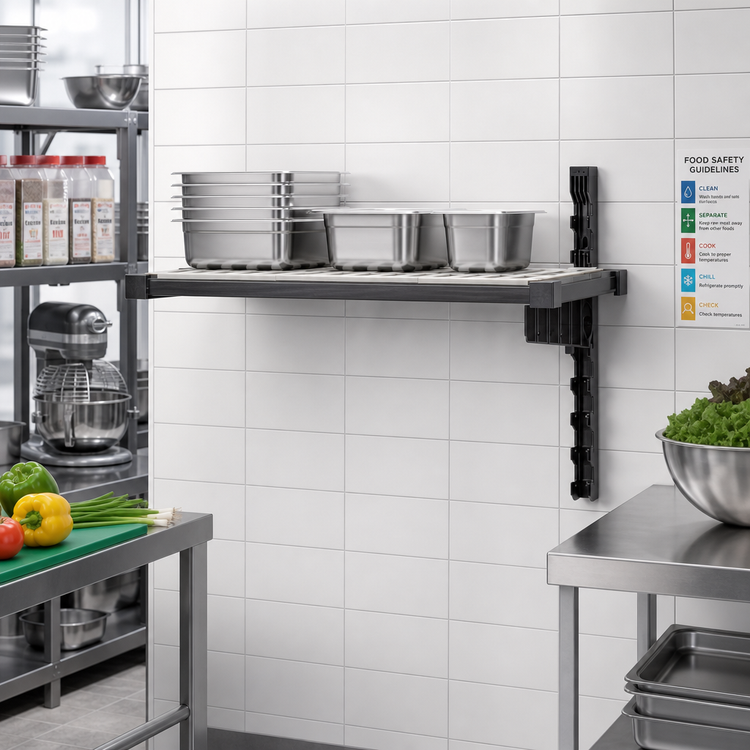 Product image #2 for Cambro Camshelving Elevation Wall-Mounted Add-On Shelf Kit, 18 x 36 Inches, Vented, Brushed Graphite
