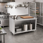 Thumbnail image #2 for John Boos 4CO4R5-3048 48" x 30" Stainless Steel Work Table with Open Front Cabinet Base, 14-Gauge 300 Series Top and 5" Backsplash
