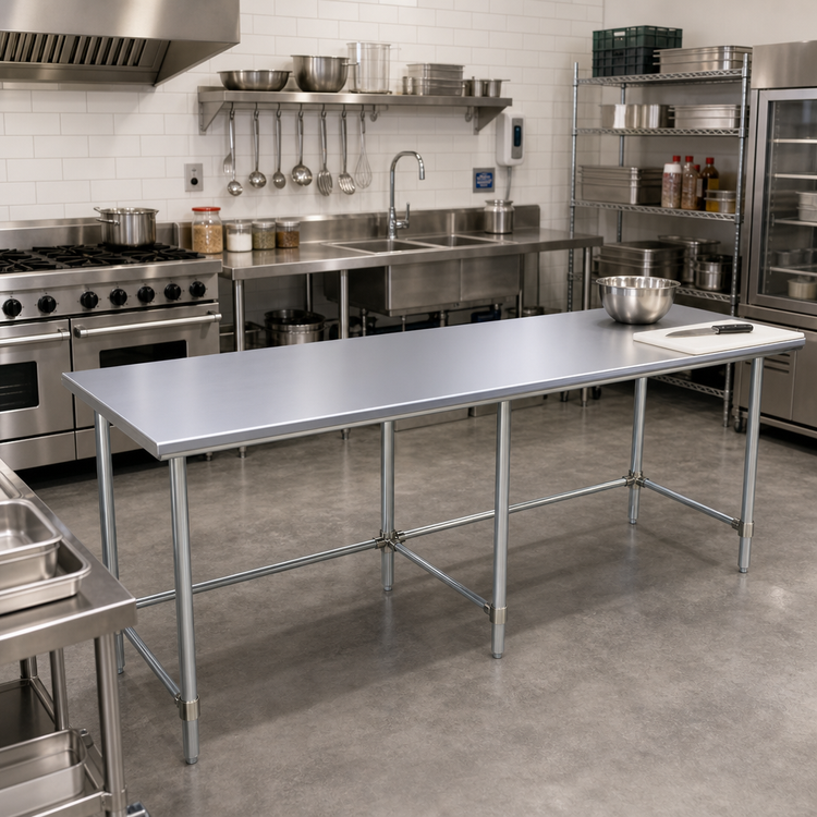 Product image #2 for Sapphire Manufacturing 120" x 14" Stainless Steel Reinforced Top Work Table with Galvanized Legs