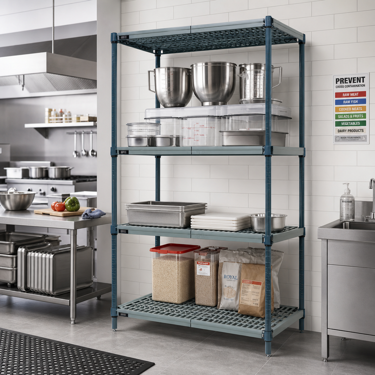 Product image #2 for Quantum 4-Tier Stationary Wire Plastic Mat Shelving Unit, 48 x 14 x 86 Inches