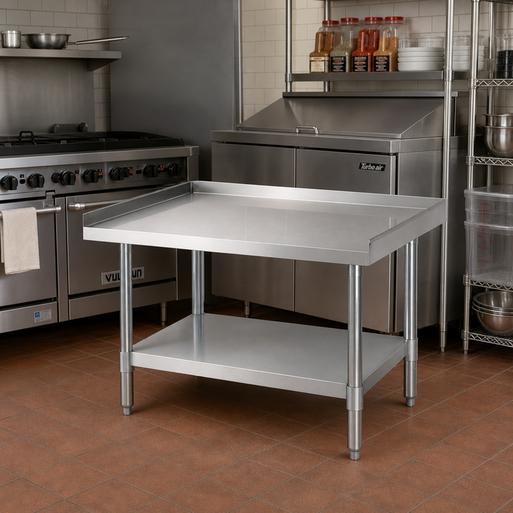 Product image #2 for Turbo Air 48 x 30 18-Gauge Stainless Steel Top Equipment Stand with Galvanized Legs and Undershelf