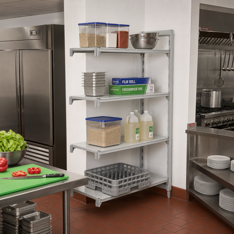 Product image #3 for Cambro Camshelving Premium 4-Tier Solid Add-On Polymer Shelving Unit, 24 x 24 x 64 Inches, Speckled Gray