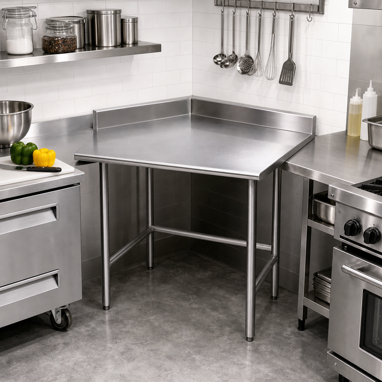 Product image #2 for Corner Stainless Steel Work Table with 5-Inch Backsplash, 30 x 30 Inches, 14-Gauge 304 Top