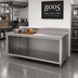 Thumbnail image #2 for John Boos 84 Inch x 36 Inch Stainless Steel Work Table with Cabinet Base, Open Front, 5 Inch Backsplash, and Stallion Safety Edge