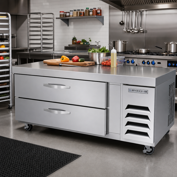Product image #2 for Beverage-Air 60-Inch One-Section Two-Drawer Worktop Cook Stand Freezer with Fire-Proof Stainless Steel Top