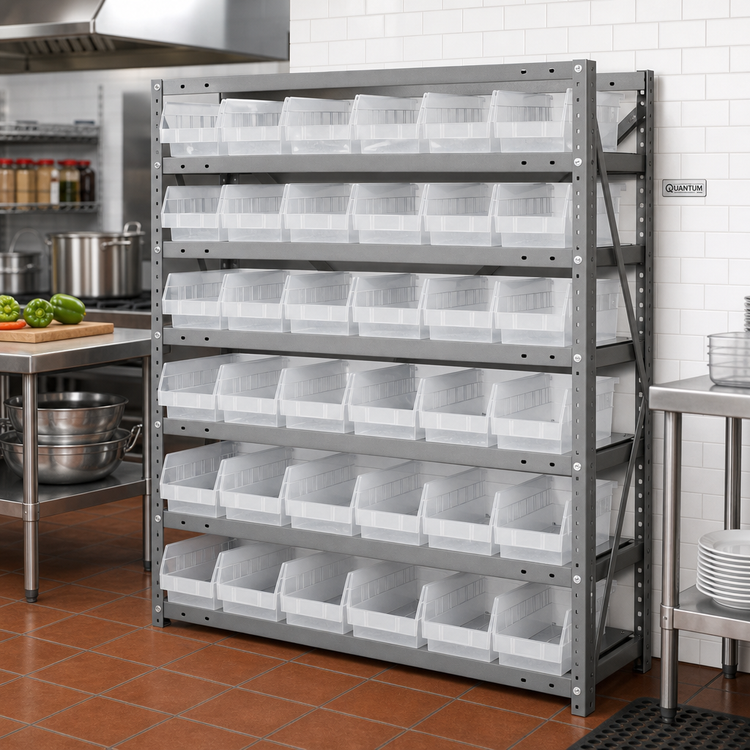 Product image #2 for Quantum Heavy-Duty Stationary Wire Shelving Unit with 7 Shelves and 30 Clear Bins, 36 x 18 x 39 Inches