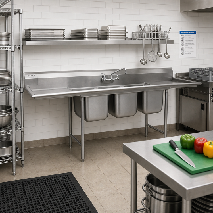 Product image #2 for Eagle Group 314 Series 3-Compartment Floor Model Sink, 58-3/4 Inch Wide, 304 Stainless Steel
