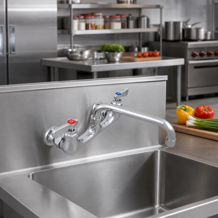 Product image #2 for John Boos Low-Lead Heavy Duty Splash Mount Faucet with 10-Inch Swing Spout, 8-Inch Centers