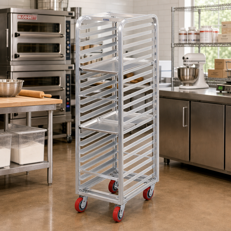 Product image #2 for Lifetime Tough Extra Heavy-Duty Aluminum End-Load Bun Pan Rack with Casters, 15-Pan Capacity