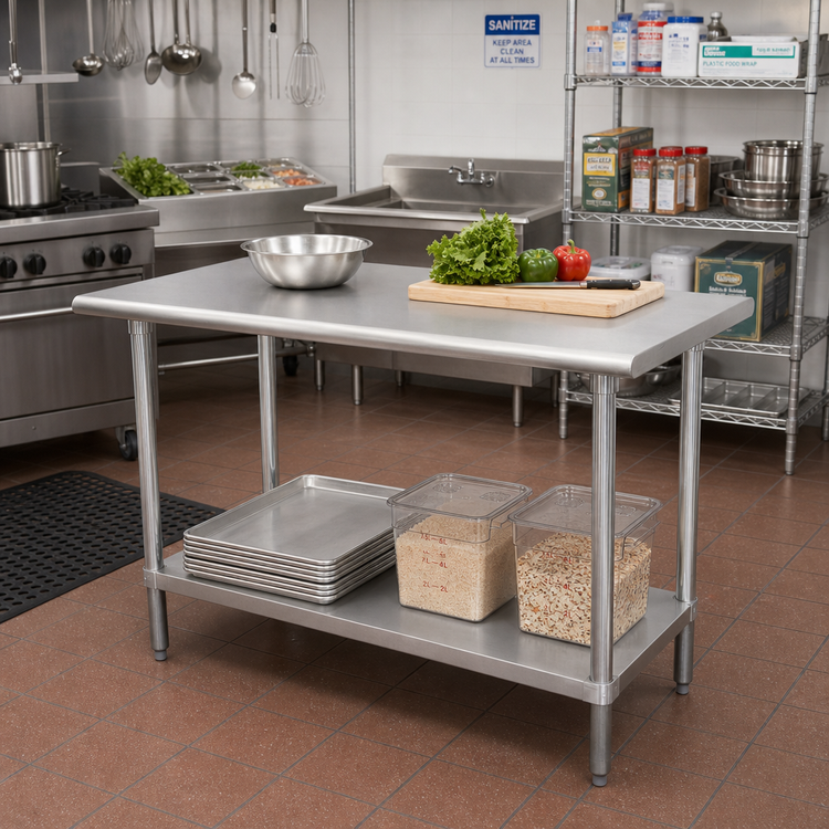 Product image #2 for Advance Tabco Special Value Series 30 Inch x 30 Inch Flat Top Stainless Steel Work Table with Adjustable Undershelf