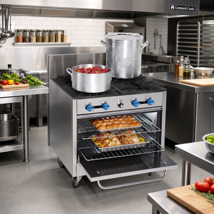 Product image #2 for Comstock-Castle FK430-1.5RB Heavy Pot Gas Range with 2 Open Burners, 18-Inch Radiant Broiler and 31.5-Inch Oven