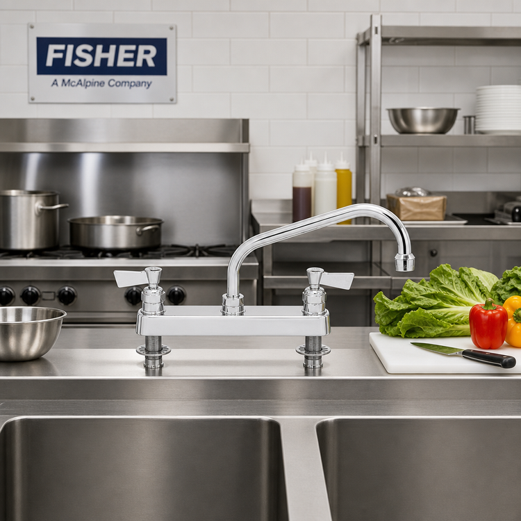 Product image #2 for Fisher 8" Center Deck Mount Manual Faucet with 14" Swing Spout and Lever Handles