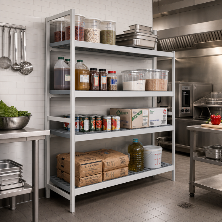 Product image #2 for Fermostock 4-Tier Polymer Shelving Unit Expansion Kit, 83-Inch H x 38-Inch W x 22-Inch D, Gray