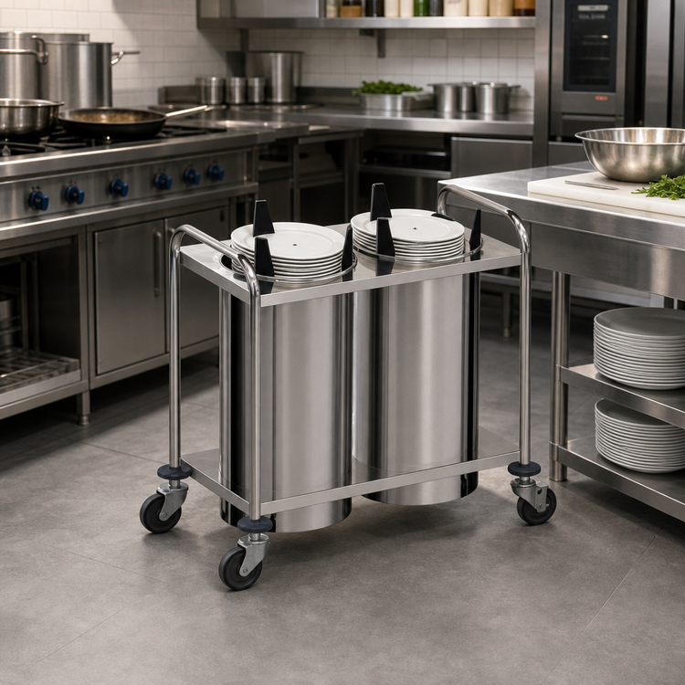 Product image #2 for Atlas Metal 2-Stack Mobile Open Unheated Plate Dispenser, 6-1/2-Inch Max Dish Diameter