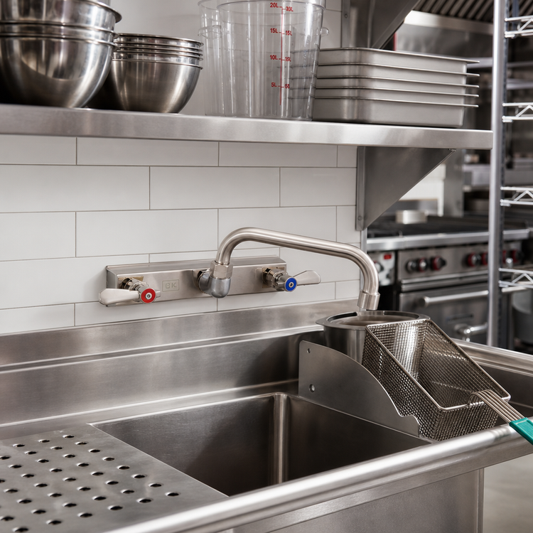 Product image #2 for BK Resources Evolution Splash-Mounted Pre-Rinse Faucet, 8-Inch Centers, 14-Inch Swing Spout