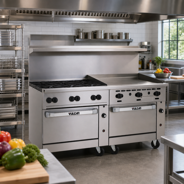 Product image #2 for Vulcan Endurance 72-Inch Gas Restaurant Range with 6 Open Burners, 36-Inch Griddle, and 2 Convection Ovens