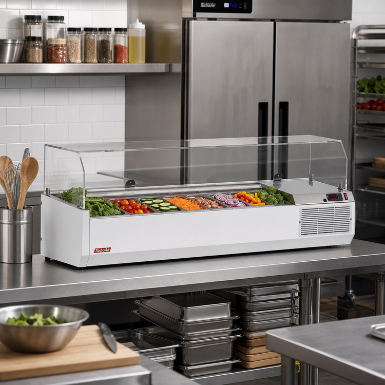 Product image #3 for Turbo Air E-Line Countertop Salad Prep Table with Clear Hood, 47-1/4 Inch, 8-Pan Capacity, R-290 Self-Contained Refrigeration