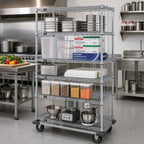 Thumbnail image #2 for Quantum MD2436C47RE-5 Mobile Wire Enclosure Cart, 5 Shelves, 36 x 24 x 81 Inches, Chrome Finish