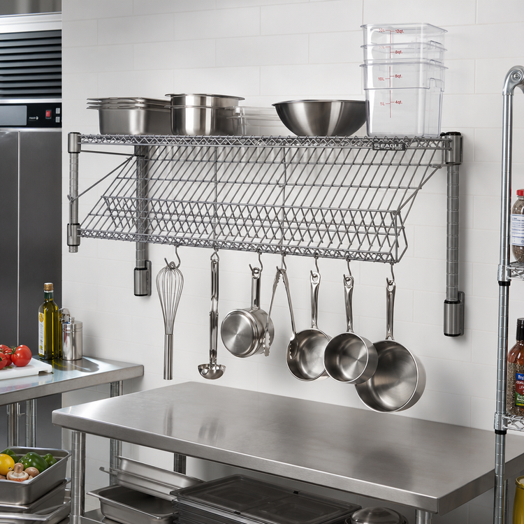 Product image #2 for Eagle Valu-Master 60-Inch x 18-Inch Reversible Angled Wire Shelf with Hanger Rails, Pewter Gray Epoxy
