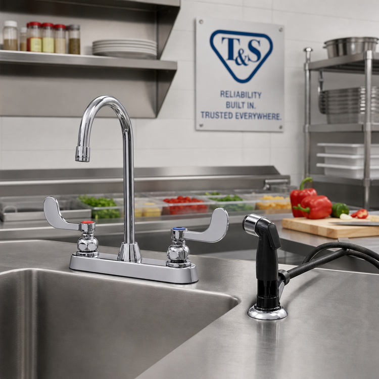 Product image #2 for T&S Brass B-1172-07-WH4 Workboard Faucet with 6-Inch Gooseneck and 7-Foot Side Spray Hose