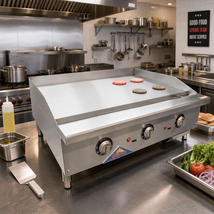 Product image #3 for Castle Heavy Duty 48-Inch Countertop Natural Gas Griddle with Thermostat Control and Safety Pilots