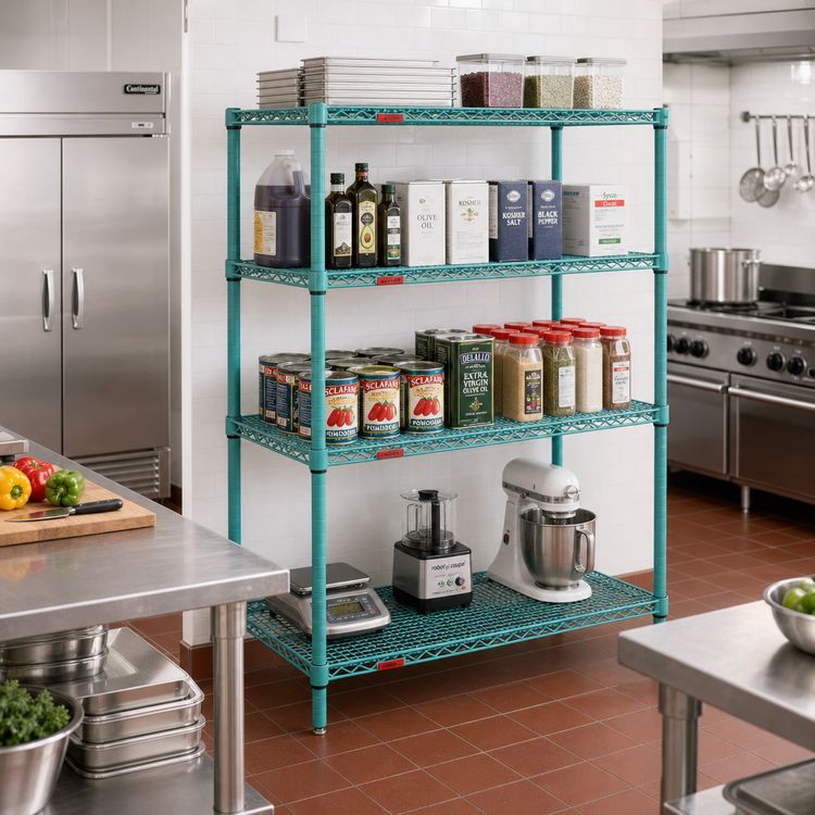Product image #2 for EagleGard 4-Tier Wire Shelving Starter Unit with QuadTruss Shelves, 72W x 21D x 74H, Blue-Green Hybrid Epoxy Finish