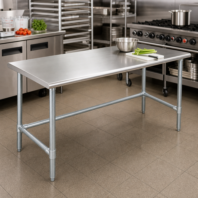 Product image #2 for Eagle Spec-Master 14-Gauge 304 Stainless Steel Flat Top Work Table with Galvanized Tubular Base, 60 x 48 Inches