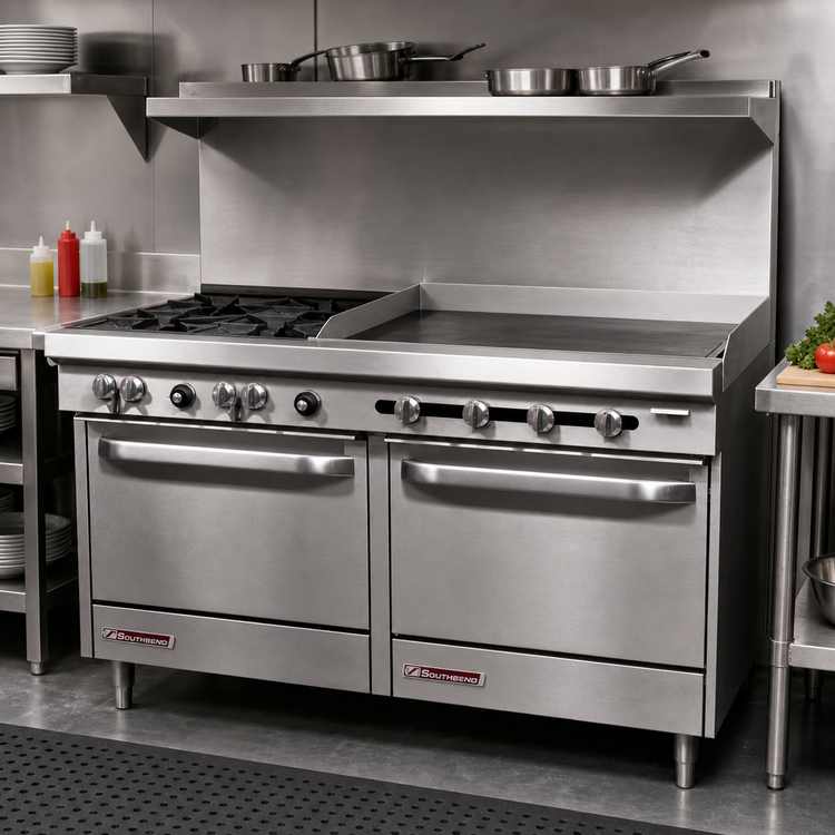Product image #2 for Southbend S-Series 60-Inch Commercial Gas Restaurant Range with 6 Open Burners, 24-Inch Thermostatic Griddle, and 2 Cabinet Bases