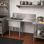 Thumbnail image #2 for BK Resources BKS-1-24-14-24R 1-Compartment Stainless Steel Sink with Right Drainboard, 24" x 24" x 14" Bowl, 9" Backsplash