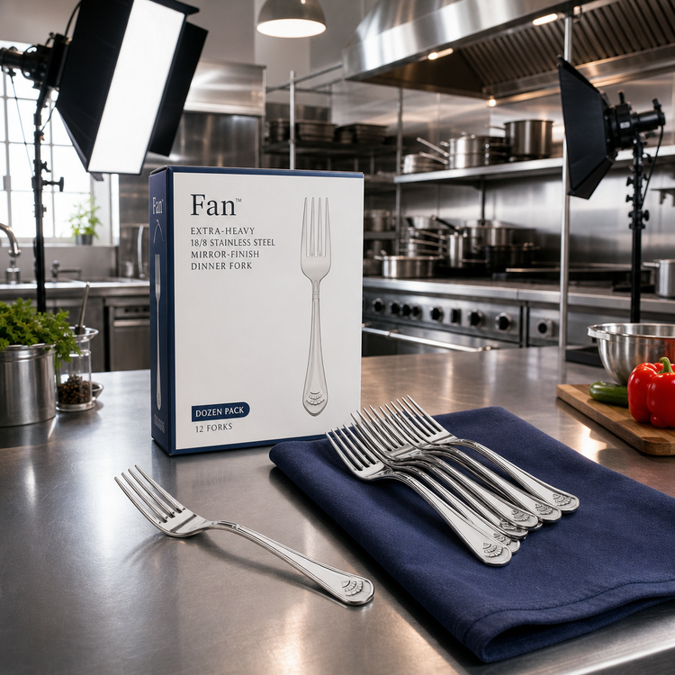 Product image #2 for Fan 7-1/2 Inch Extra-Heavy 18/8 Stainless Steel Mirror-Finish Dinner Fork — Dozen Pack