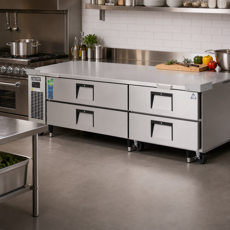 Product image #2 for Everest Refrigeration Two-Section Four-Drawer Chef Base Refrigerator, 84-Inch Wide, Self-Contained Side-Mounted Refrigeration