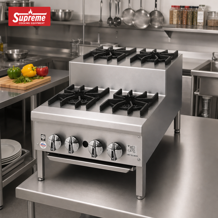 Product image #2 for Supreme JHPE-3-324-F 24" Step-Up Gas Hotplate with (6) Open Burners