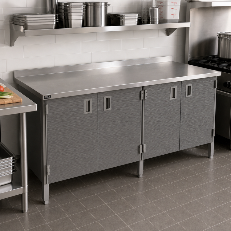 Product image #2 for John Boos 96-Inch x 24-Inch Enclosed Work Table with Cabinet Base, Hinged Doors, and Stainless Steel Top