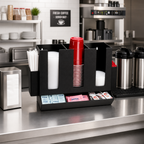 Thumbnail image #2 for Dispense-Rite HLCO-3BT 8-Section Countertop Cup, Lid, Straw & Condiment Organizer, Black Polystyrene