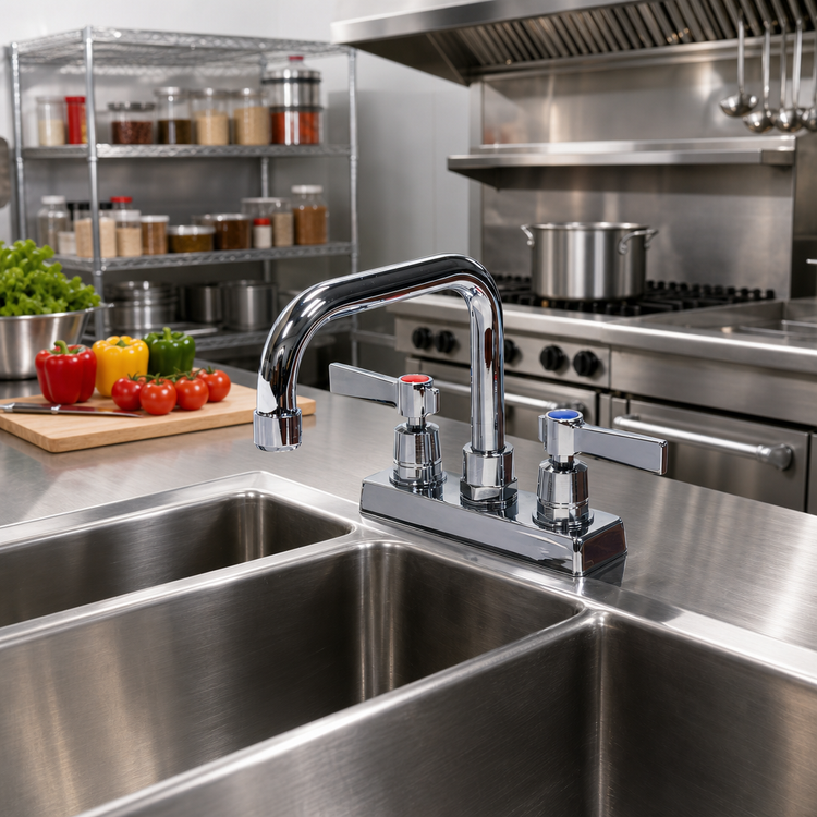 Product image #2 for Advance Tabco K-124 Lead-Free Deck-Mounted Manual Faucet with 6-Inch Swivel D-Style Spout